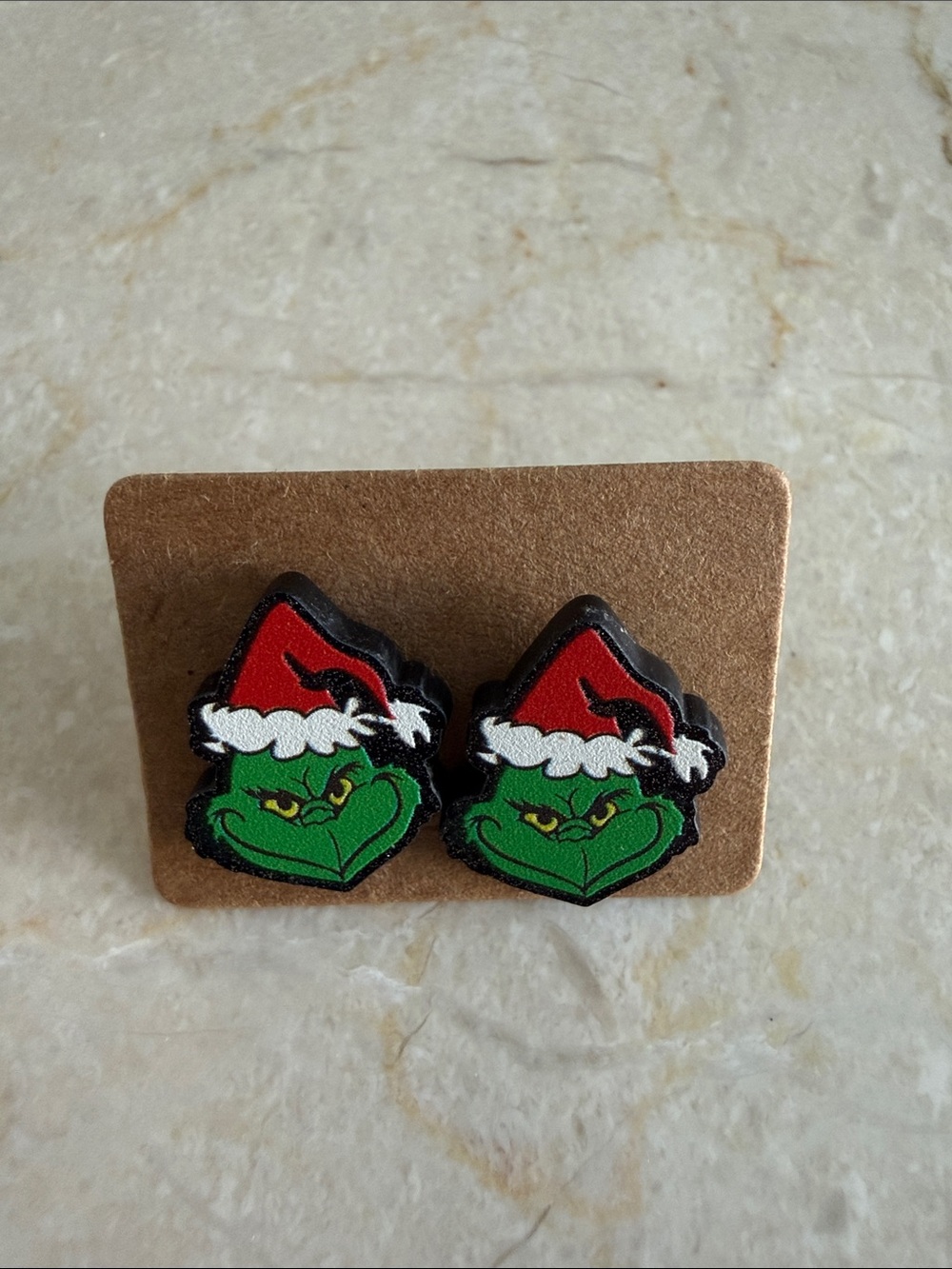 Kids Grinch Santa Hat Stud Earrings - Green Red